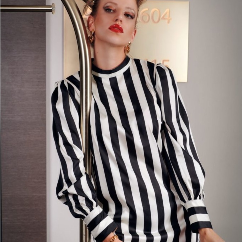 The Kooples Black and White Mock Turtleneck High Collar Mini Dress - NWT!